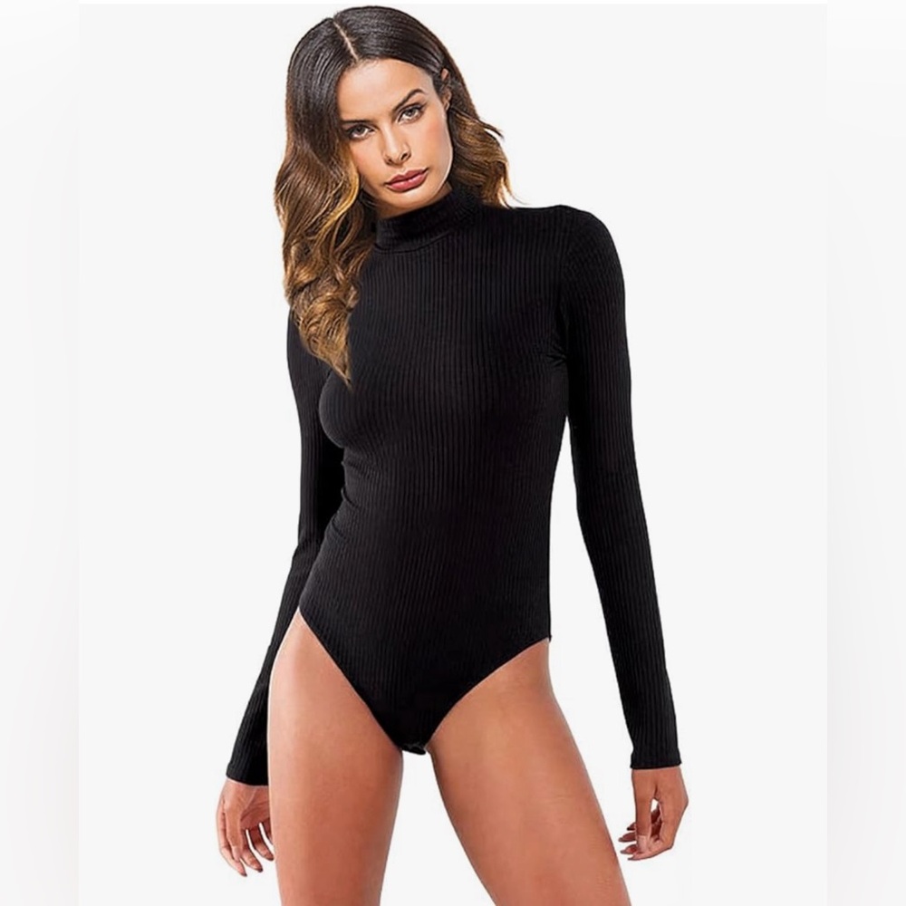 H&M Basics Woman Black Bodysuit Turtleneck Medium Sleeve Body